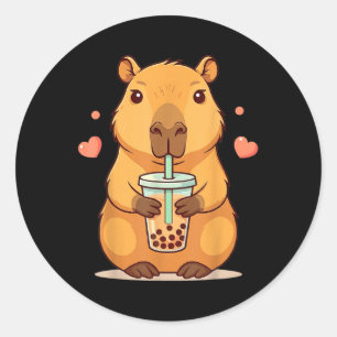 Sticker Rond Cute Capybara Boba Tea Bubble Rodent Femmes Ado Gi