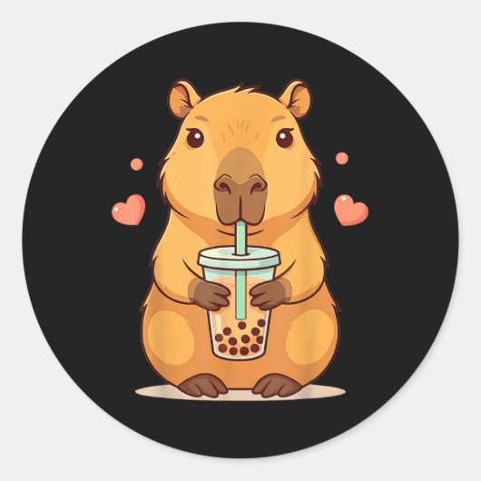 Sticker Rond Cute Capybara Boba Tea Bubble Rodent Femmes Ado Gi (Devant)