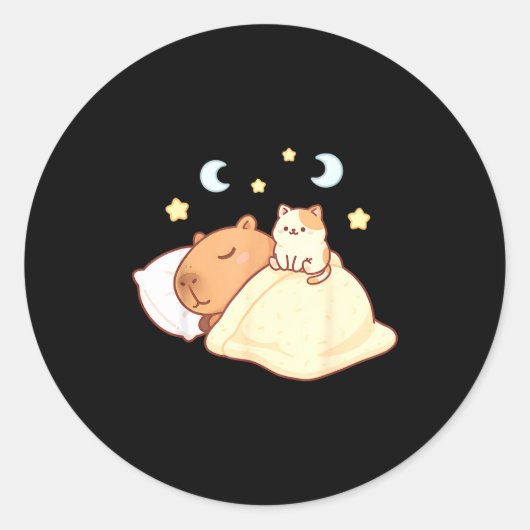 Sticker Rond Cute Capybara Kawaii Sleep Pajamas Sleepybara Cat  (Devant)