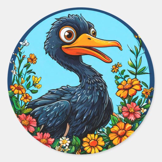 Sticker Rond Cute caricature canard (Devant)