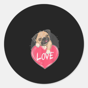 Sticker Rond Cute Carlin Coeurs de chien Carlin Cadeau de Saint