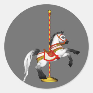 Sticker Rond Cute Carousel Horse 1med