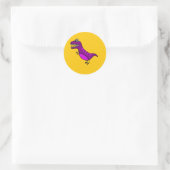 Sticker Rond Cute cartoon angry purple dinosaure (Sac)
