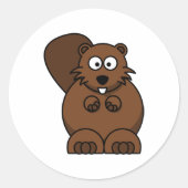 Sticker Rond Cute Cartoon Beaver Funny Bois Animal (Devant)