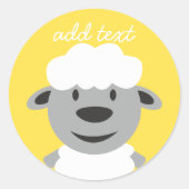 Sticker Rond Cute Cartoon Farm Sheep - jaune et gris (Devant)