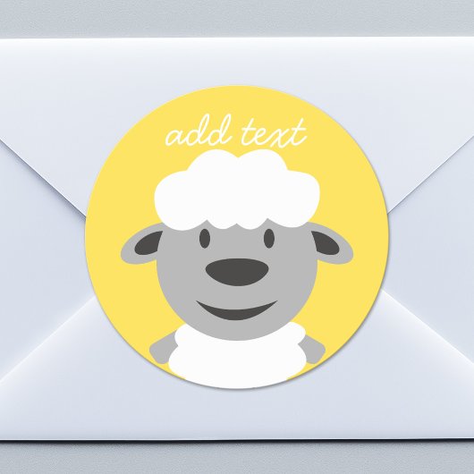 Sticker Rond Cute Cartoon Farm Sheep - jaune et gris