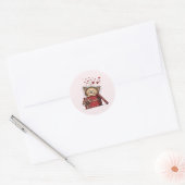 Sticker Rond Cute Cartoon Kitten in a Box with Hearts (Enveloppe)