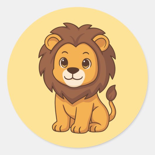 Sticker Rond Cute Cartoon Lion on Yellow (Devant)