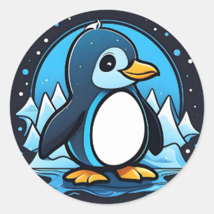 Sticker Rond Cute Cartoon Penguin Cold