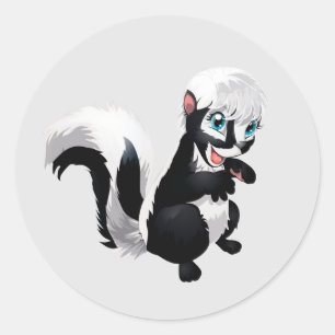 Sticker Rond Cute Cartoon Raccoon