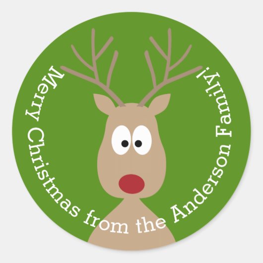 Sticker Rond Cute Cartoon Reindeer - Joyeux voeux de Noël (Devant)