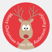 Sticker Rond Cute Cartoon Reindeer - Joyeux voeux de Noël (Devant)