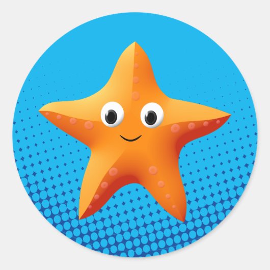 Sticker Rond Cute Cartoon Starfish Blue Ocean Classic (Devant)