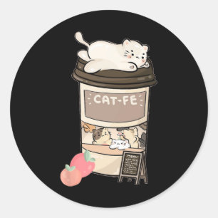 Sticker Rond Cute Cat Café