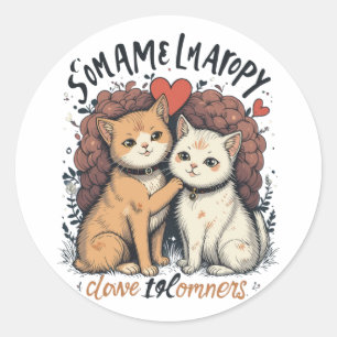 Sticker Rond Cute Cat Couple Gros Amour & Amitié Art