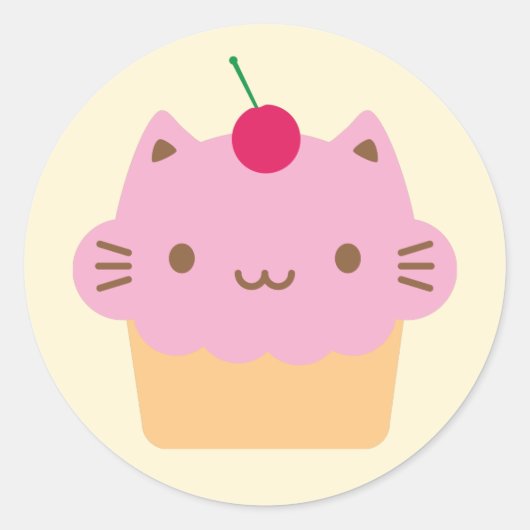 Sticker Rond Cute Cat Cupcake (Devant)