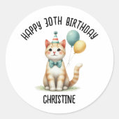 Sticker Rond Cute cat fête d'anniversaire (Devant)
