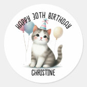 Sticker Rond Cute cat fête d'anniversaire (Devant)