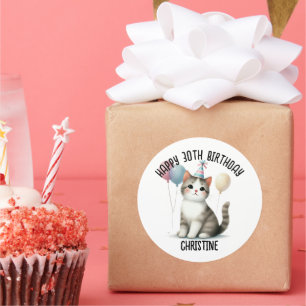 Sticker Rond Cute cat fête d'anniversaire
