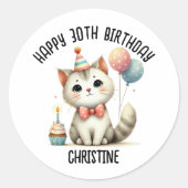 Sticker Rond Cute cat fête d'anniversaire (Devant)
