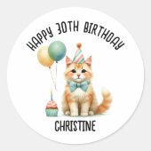 Sticker Rond Cute cat fête d'anniversaire (Devant)