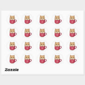 Sticker Rond Cute Cat in Coffee Mug Custom Text (Feuille)