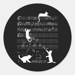 Sticker Rond Cute Cat Kitty Playing Music Note Clef