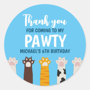 Sticker Rond Cute Cat Paws Pawty Animaux Anniversaires de enfan