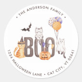 Sticker Rond Cute Cats Boo Ghosts Halloween Adresse de retour (Devant)