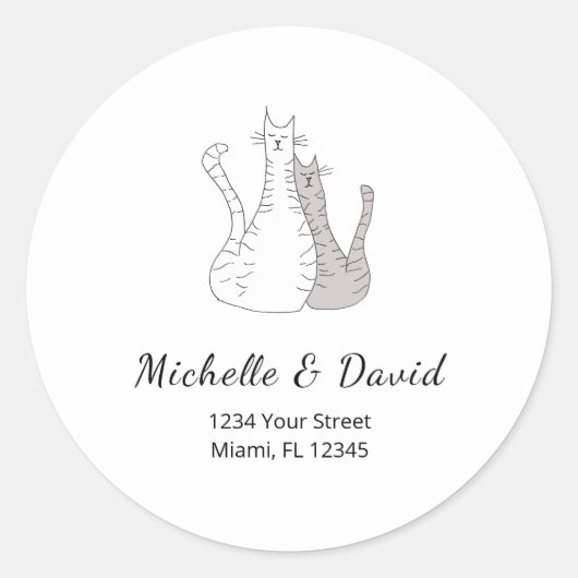 Sticker Rond Cute Cats Dessin Simple Mariage Adresse de retour (Devant)