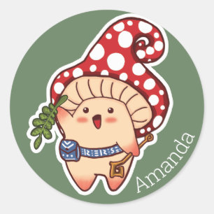 Sticker Rond Cute champignon herbacé de Woodland