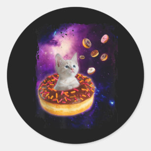Sticker Rond Cute Chat À L'Intérieur De Donut Dans L'Espace Ama