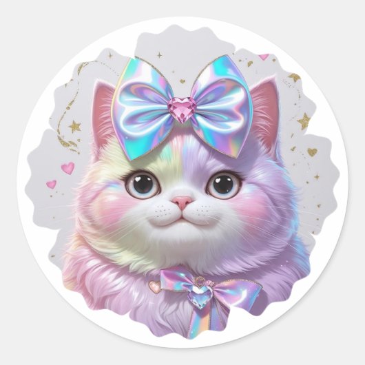 Sticker Rond Cute chat avec arc irisé (Devant)