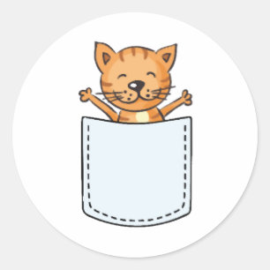 Sticker Rond Cute chat dans une poche