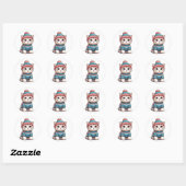Sticker Rond Cute Chat en pull et beanie (Feuille)