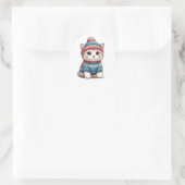 Sticker Rond Cute Chat en pull et beanie (Sac)
