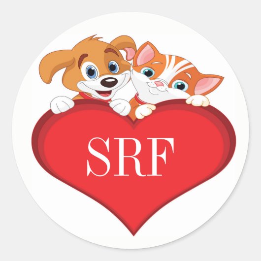 Sticker Rond Cute chat et chien avec coeur (Devant)