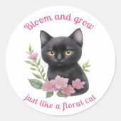 Sticker Rond Cute chat Floral Design Fleurit et grandit (Devant)
