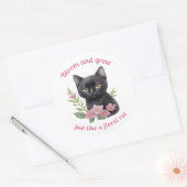 Sticker Rond Cute chat Floral Design Fleurit et grandit (Enveloppe)