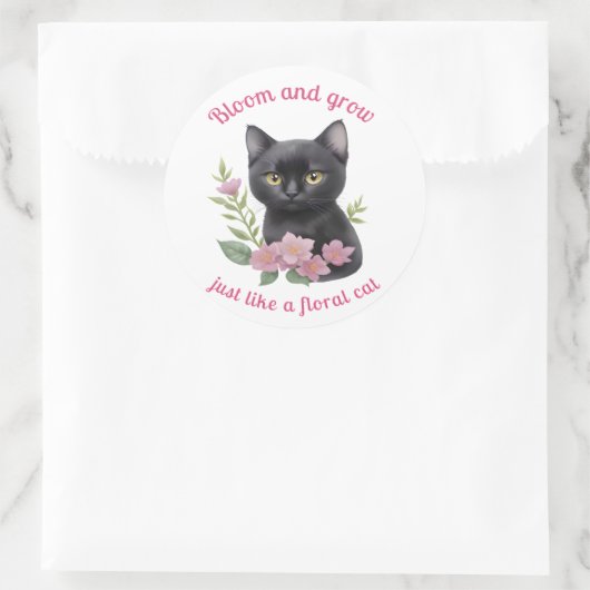 Sticker Rond Cute chat Floral Design Fleurit et grandit (Sac)