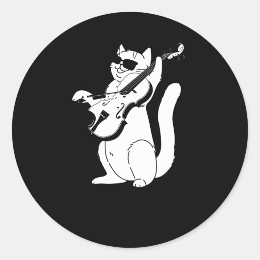 Sticker Rond Cute Chat jouant Violon String Musicien d'instrume (Devant)