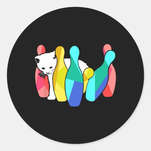 Sticker Rond Cute Chat Knocke Sur Bowling Pins Kitty (Devant)