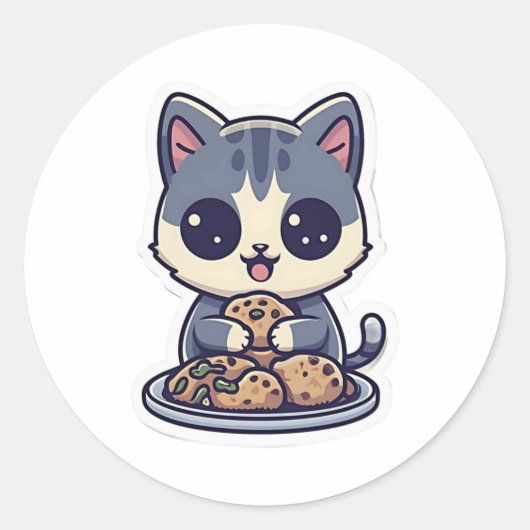 Sticker Rond Cute Chat manger des biscuits Classique T-shirt (Devant)