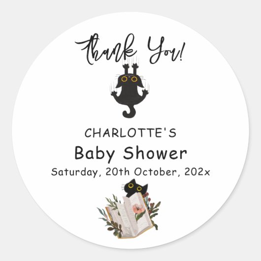 Sticker Rond Cute chat noir et Baby shower de livre (Devant)