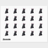 Sticker Rond Cute Chat Noir Silhouette Amusant (Feuille)
