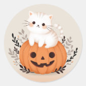 Sticker Rond Cute Chat Sur Une Illustration D'Halloween Citroui (Devant)