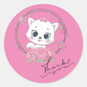 Sticker Rond Cute chaton