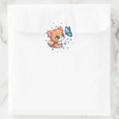 Sticker Rond Cute chaton/chat et papillon (Sac)