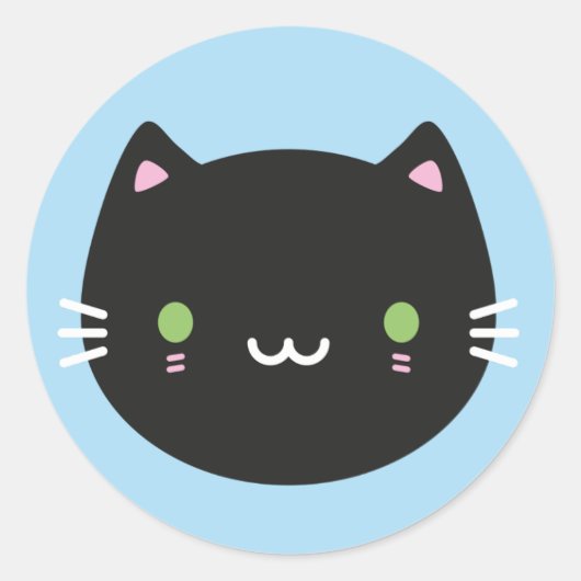 Sticker Rond Cute Chats - Noir Kawaii Kitten (Devant)