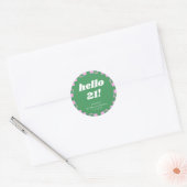 Sticker Rond Cute Checkerboard Rose Vert 21e anniversaire Perso (Enveloppe)